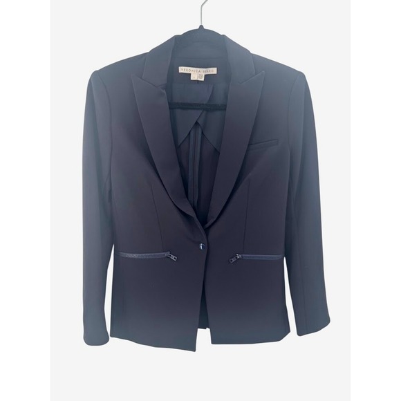 Veronica Beard Scuba Blazer Navy Blue Single Button Peak Lapel Size 2 - Picture 3 of 11